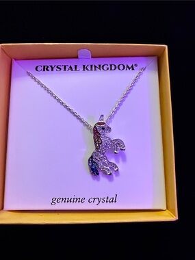 Silver Unicorn Pendant Necklace - Multicolor Crystal